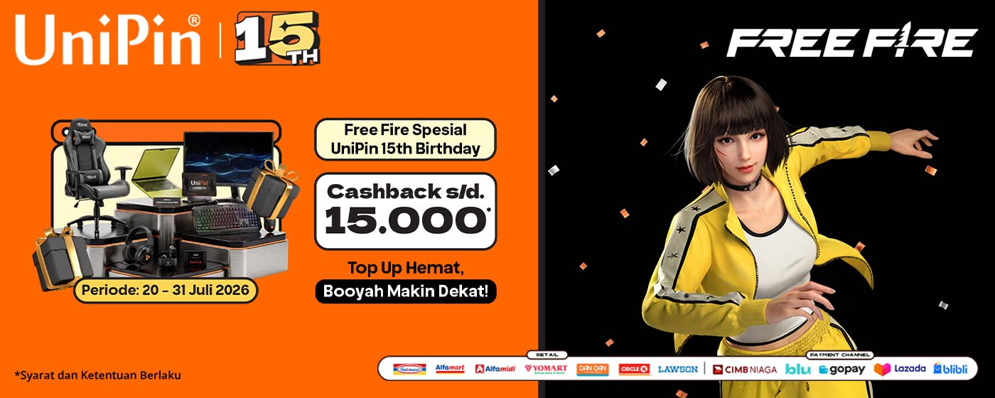 Top Up Hemat, Booyah Makin Dekat! Free Fire Spesial UniPin 15th Birthday